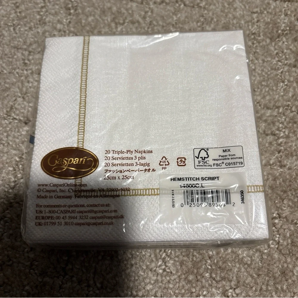 Caspari Hemstitch Script Letter L 20 Triple Ply Napkins 25cmx25cm